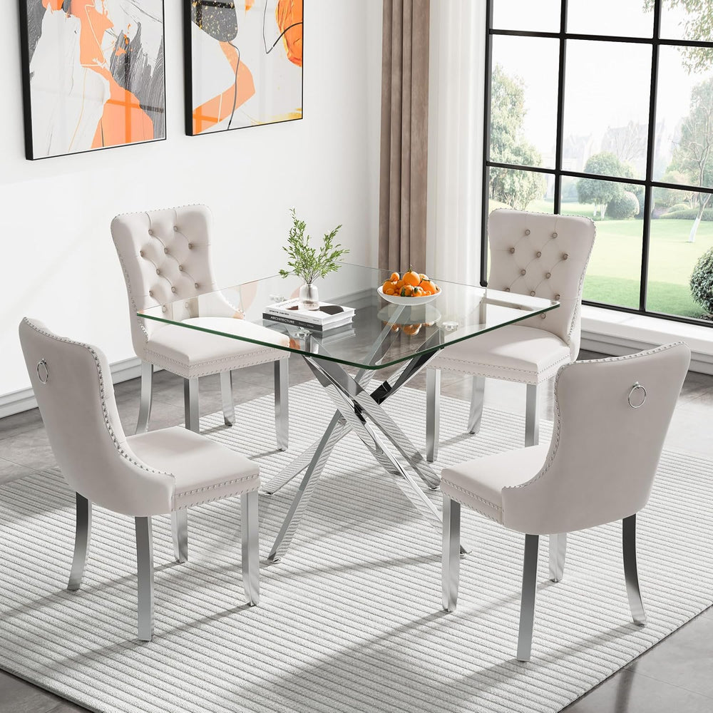 HomVent 36'' Square Glass Dining Table Set for 4,Modern Square Glass ...