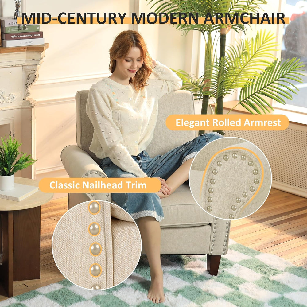PrimeZone Comfy Accent Chairs Set of 2, Mid-Century Modern Arm Chair, Beige |...