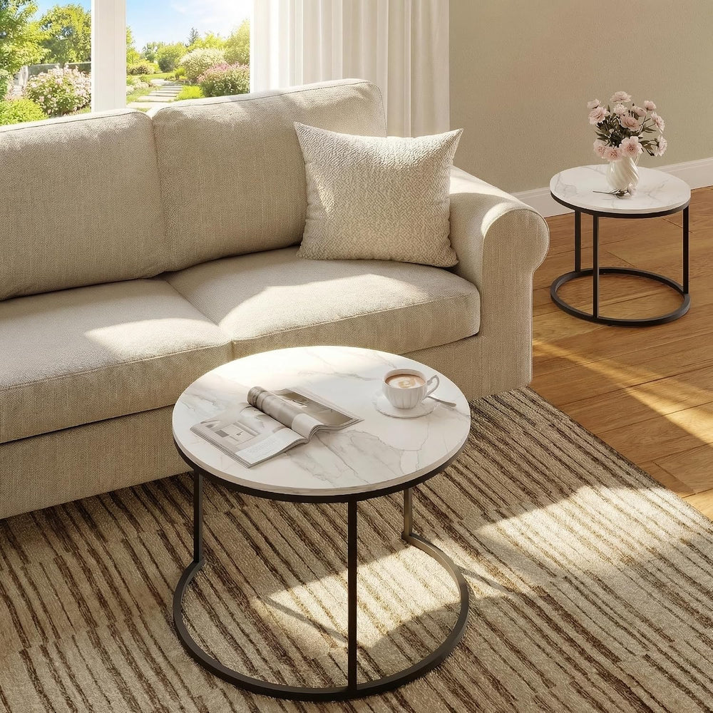 Living Room Side Table, Round Coffee Tables for Living Room, Modern Nesting D...
