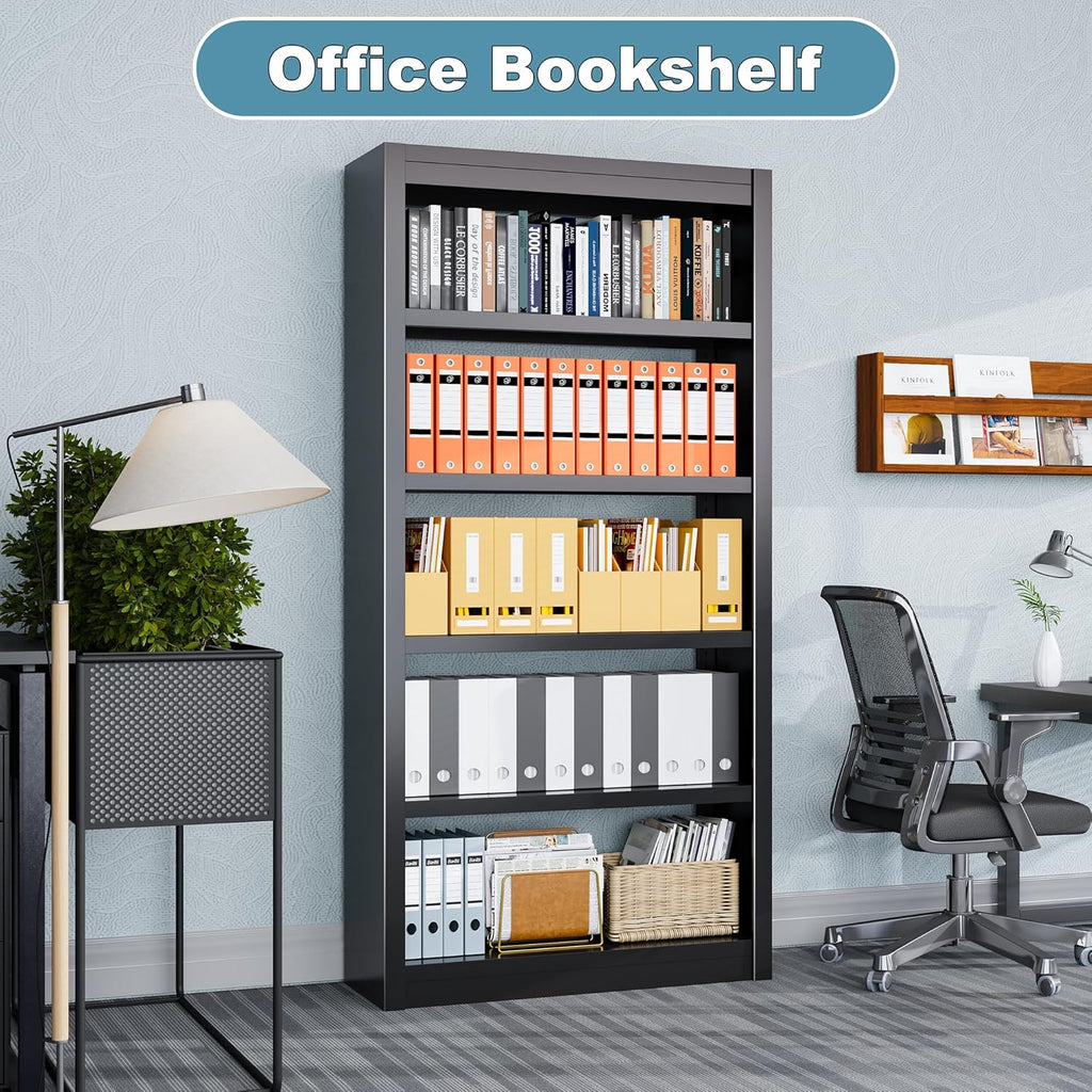 Bookcase, 5-Shelf Industrial Bookshelf, Large Storage Space, Adjustable Bookshelves, Perfect for Living Room, Home Office, Garage, Ideal for Home Office Upgrade