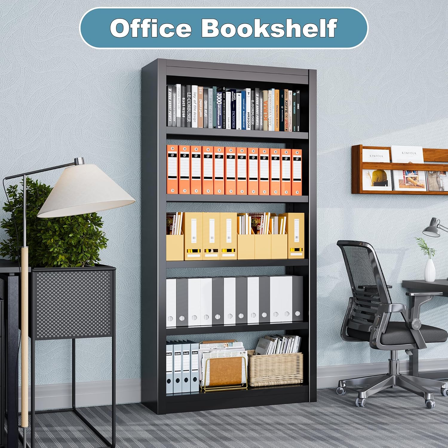 Bookcase, 5-Shelf Industrial Bookshelf, Large Storage Space, Adjustable Bookshelves, Perfect for Living Room, Home Office, Garage, Ideal for Home Office Upgrade