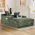 75.9"D Oversized Chaise Lounge Chair Indoor with Cup Holders,Green | Comfy Reading Chair,with Cup Holders & Side Pocket,Plush Corduroy 30D High Density Sponge Boneless Chair with 2-Layer Sponge
