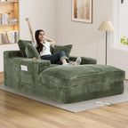 75.9"D Oversized Chaise Lounge Chair Indoor with Cup Holders,Green | Comfy Reading Chair,with Cup Holders & Side Pocket,Plush Corduroy 30D High Density Sponge Boneless Chair with 2-Layer Sponge