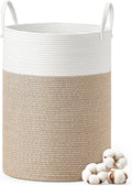 SONGMICS Laundry Hamper, Cotton Rope Laundry Basket with Handles, for Children, Toys, Clothing, Living Room, Bedroom, 21.1 Gallons, 15.7 x 15.7 x 23.6 Inches, White and Grayish Brown URLH062LZ01