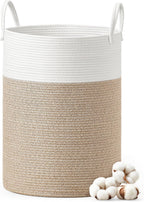 SONGMICS Laundry Hamper, Cotton Rope Laundry Basket with Handles, for Children, Toys, Clothing, Living Room, Bedroom, 21.1 Gallons, 15.7 x 15.7 x 23.6 Inches, White and Grayish Brown URLH062LZ01
