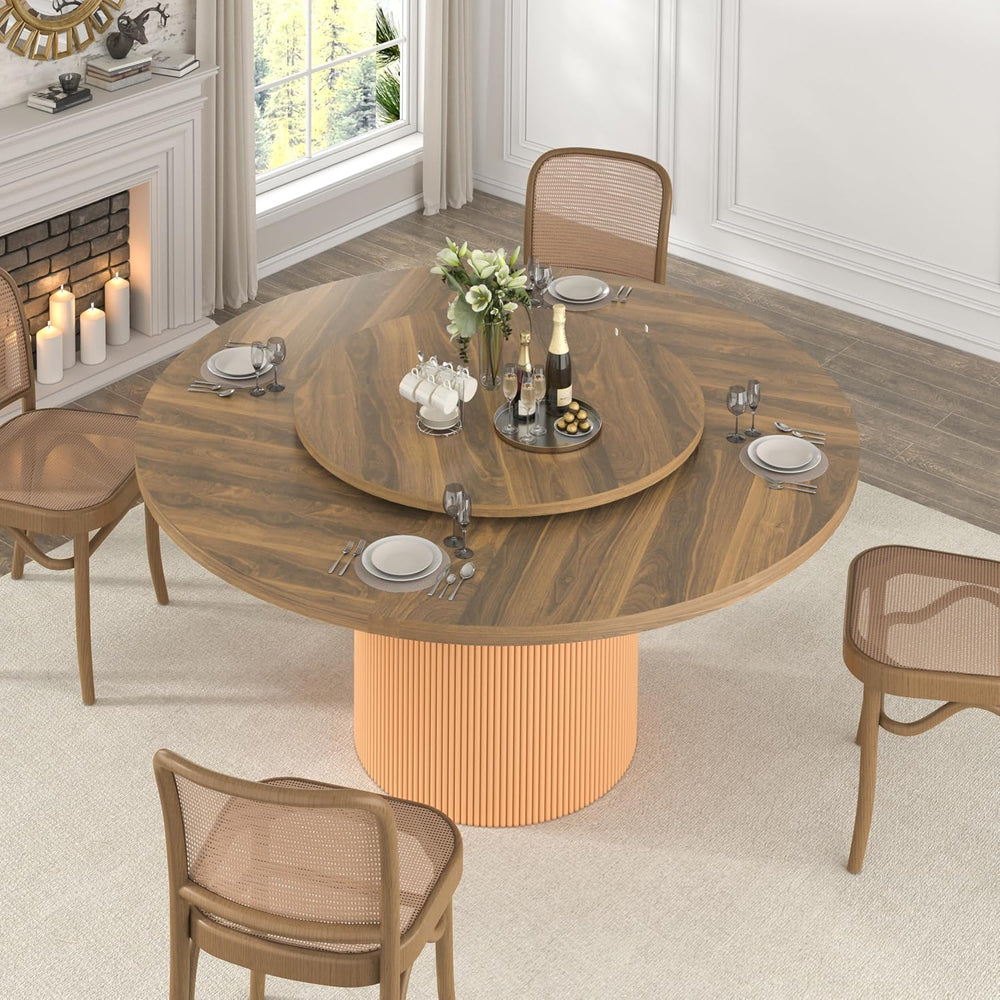55 Inch Round Dining Table for 6 with Lazy Susan, Modern Farmhouse Kitchen Ta...