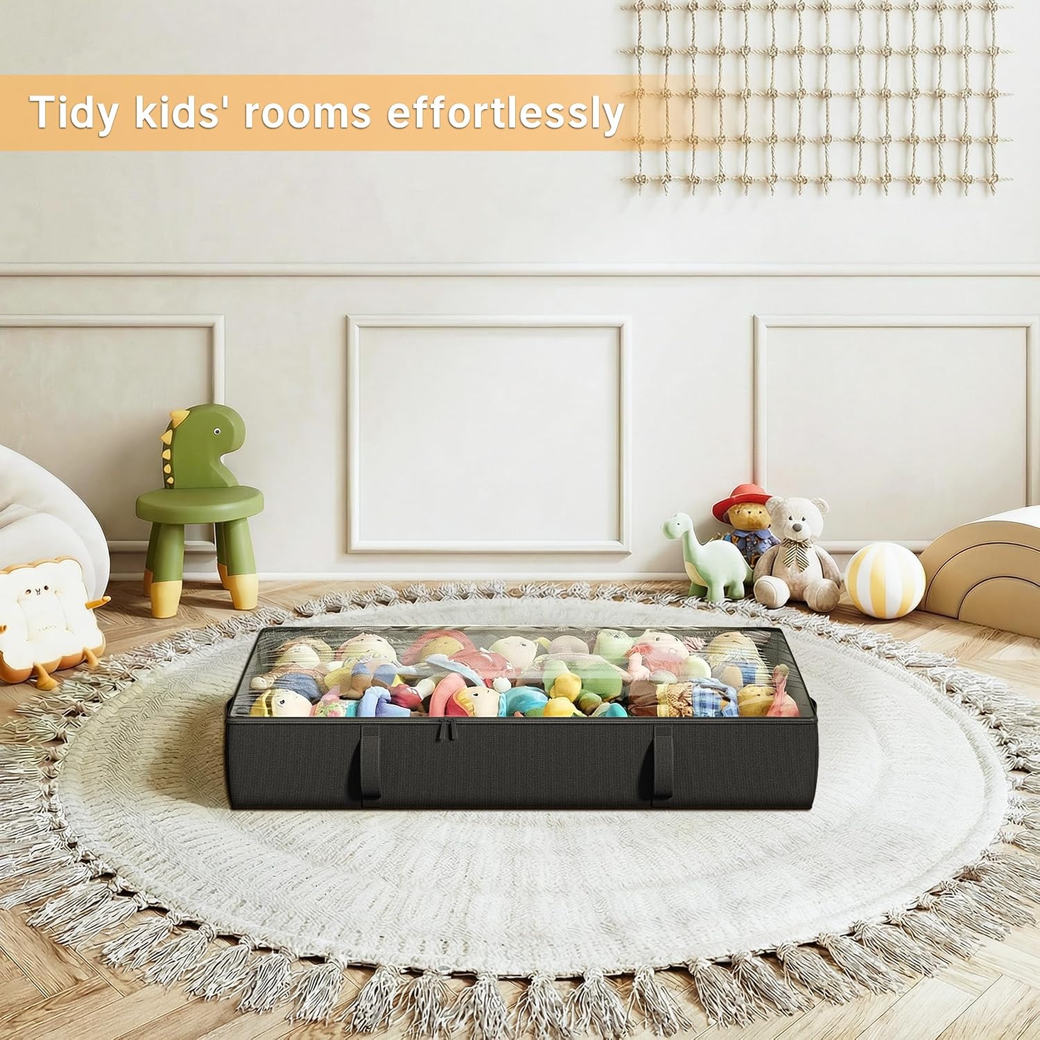 Side-Supported Under Bed Storage Containers, 6 Inch 60L Clothes Storage Bin | Underbed Storage Bin with Sturdy Handles and Sidewalls, Closet Organizer for Clothes, Blankets, Seasonal Items, Black, 2 Pack