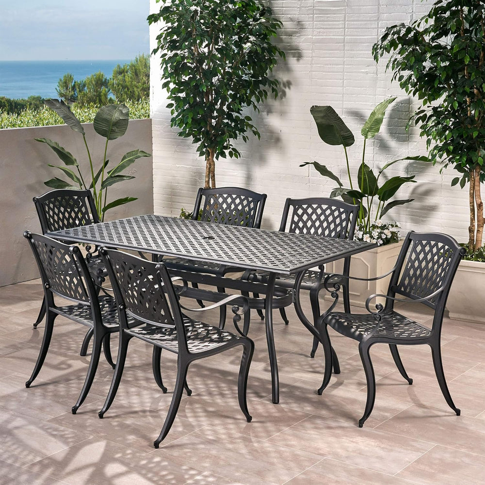 Christopher Knight Home Cayman Outdoor 6-Seater Cast Aluminum Dining Set, 7-P...