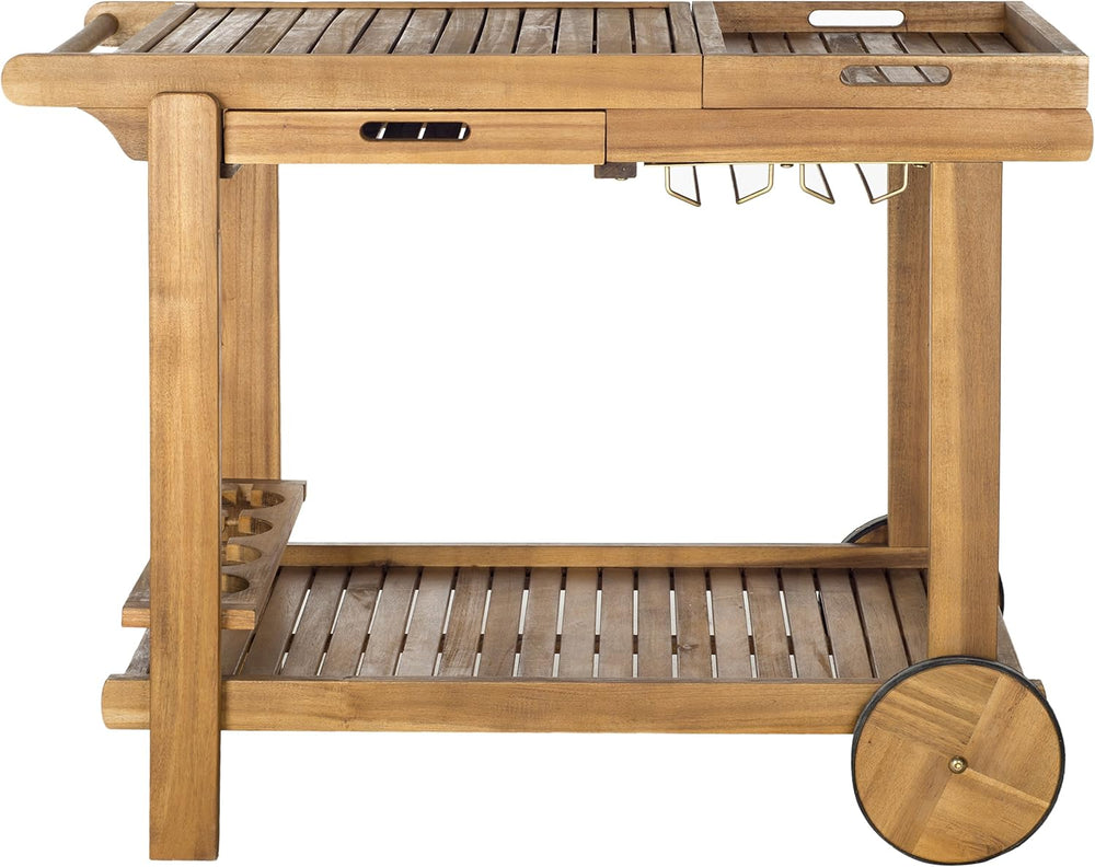 Safavieh -Outdoor Collection Orland Natural Wood Tea Trolley Cart