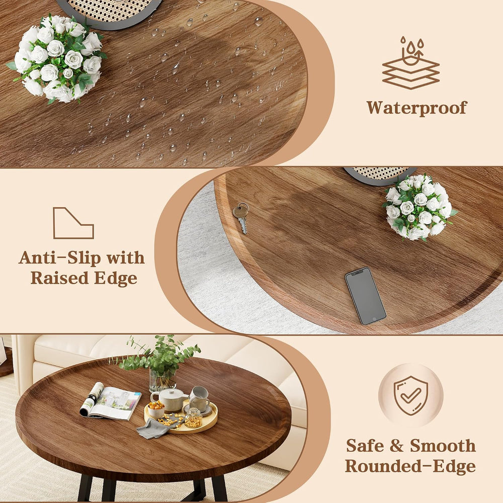 AWQM Coffee Table and End Table Sets, Round Coffee Table Set & 2 End Side...