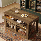 Tribesigns 55" Kitchen Island with Storage Drawers and Shelves, Farmhouse Large Island Table for Kitchen, Dining Room