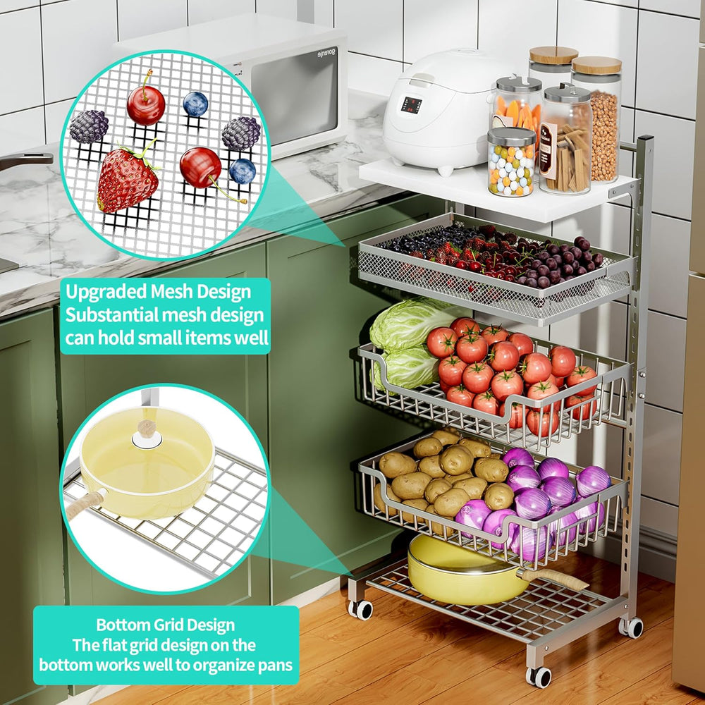 HapiRm Fruit Basket Kitchen Cart - 5 Tier Adjustable Vegetable Storage Rack, ...