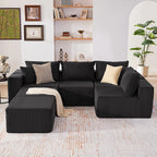 135.4" Sectional Couches for Living Room, U Shaped Boneless Couch, Black | Deep Seat Modular Sectional Sofa for Living Room, Upholstered Corduroy Couch for Apartment, Converts to Bed for Movie Nights