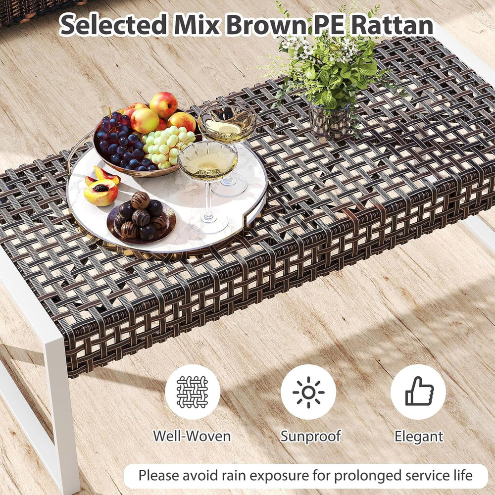 RELAX4LIFE Wicker Outdoor Ottoman Footstool - Rattan Patio Foot Rest for 2 w/...