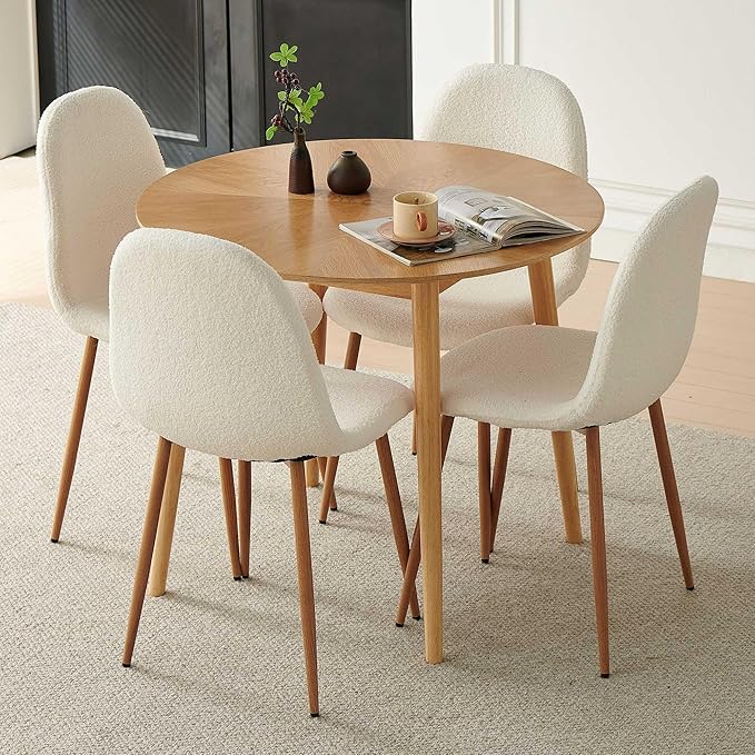 Dining Chairs Set of 4 - Modern Seating with Metal Legs for Living, Bedroom,Dining Room - White Teddy Fleece Chairs for Dining Room, Chair Set for 4