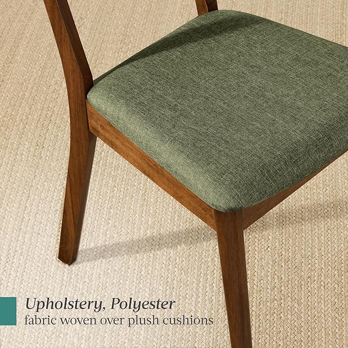 Best Choice Products Dining Chairs Set of 2, Mid-Century Modern Upholstered Wood, Armless w/Seat Cushion, Padded Backrest - Walnut/Moss Green