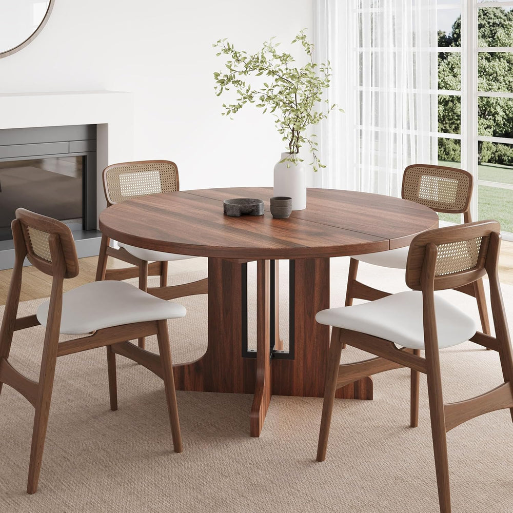 Feonase 59" Round Extendable Dining Room Table for 4-6, Modern Oval Kitc...