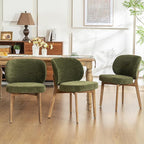 YOUNIKE Olive Green Dining Chair with High Back Set of 3 Mid Century Modern Kitchen Chair Boucle Fabric Upholstered Armless Accent Chair 20" Wide Padded Seat with Wooden Legs for Living Room Bedroom