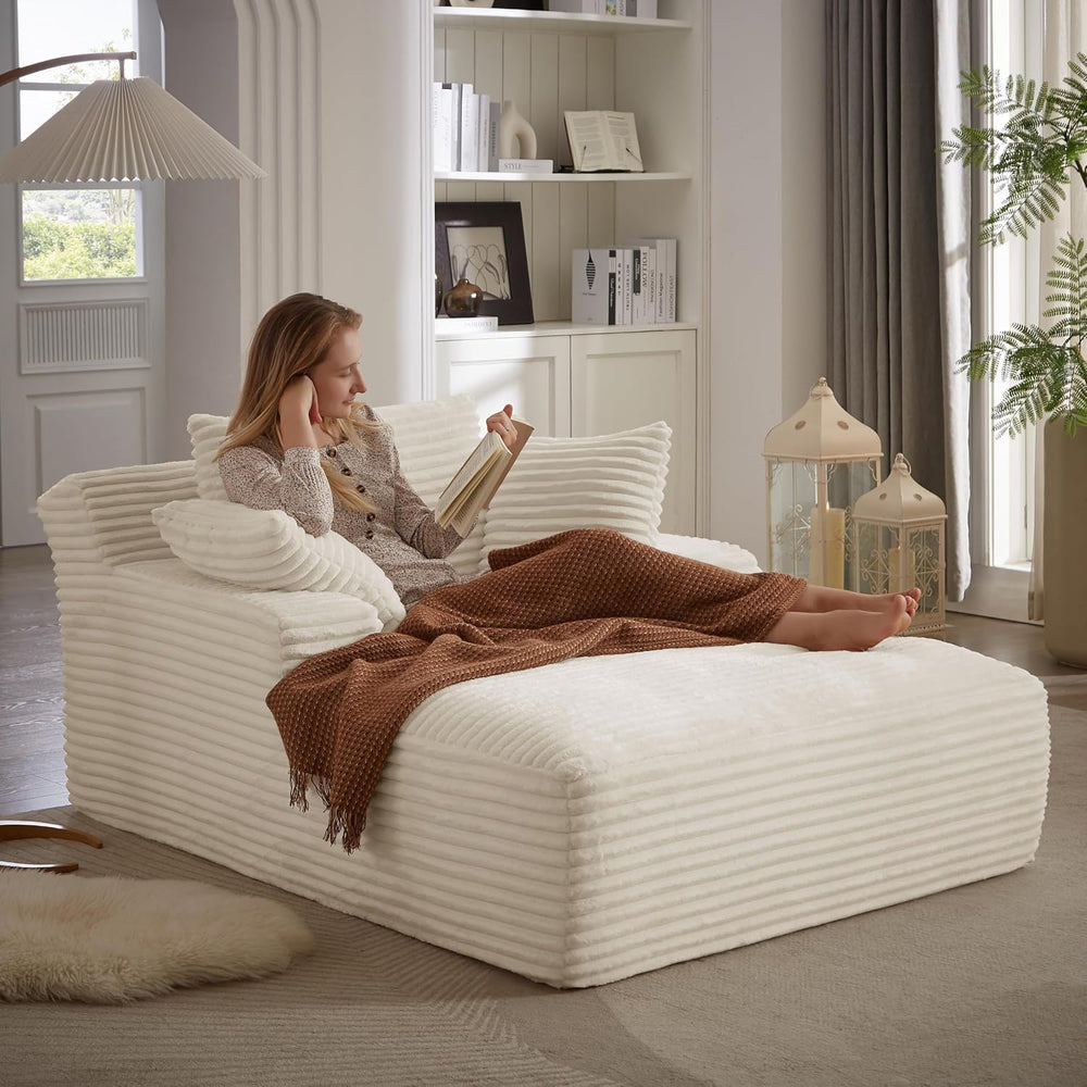 49.2" Oversized Chaise Lounge Chair Indoor,Corduroy Reading Chair with 3...
