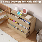 Dresser for Bedroom with 6 Drawers, Fluted Chest of Drawers with Round Curved Corner, Hidden Handles, Modern Wood Storage Organizer for Bedroom, Nursery, Living Room