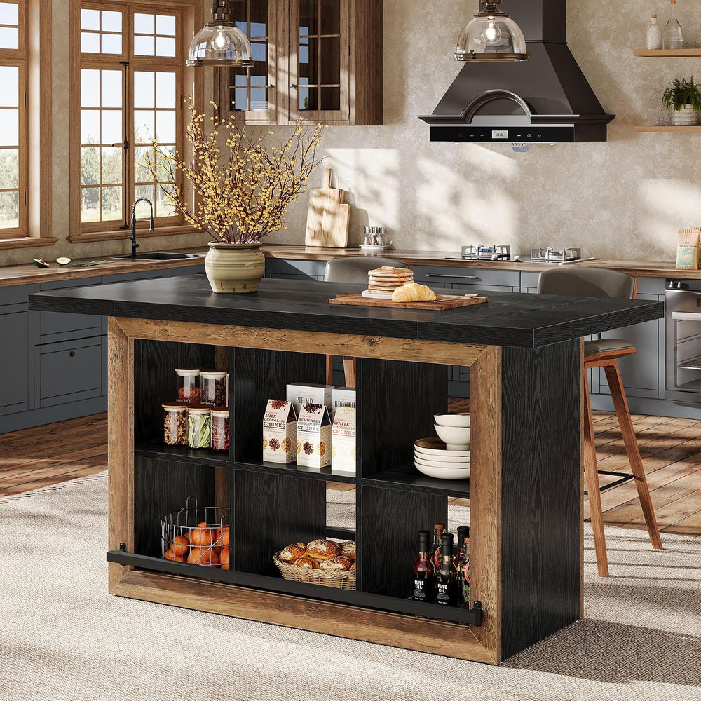 Tribesigns Kitchen Island with Storage, Farmhouse Island Bar, Black&Brown...