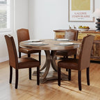 LSSBOUGHT PU Dining Chair Set of 2 Upholstered Parsons Kitchen Chair with Copper Nails and Solid Wood Legs for Dining Room,Restaurant(Brown)