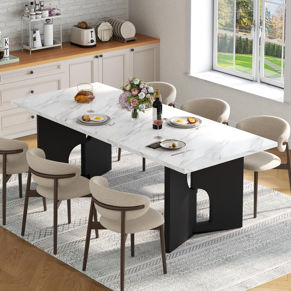 86.6" Modern Dining Table for 6-10 People,Long Kitchen Tables with Woode...