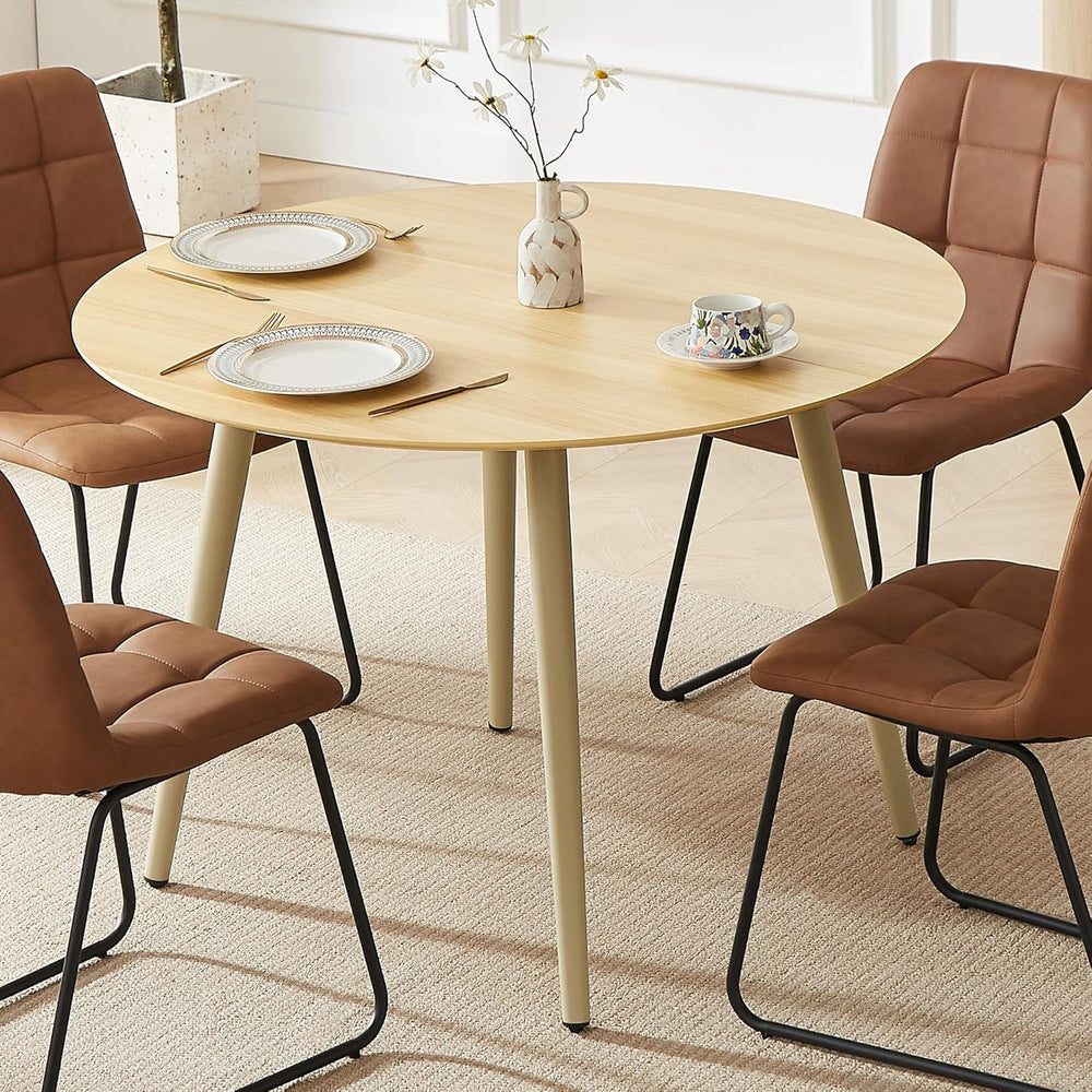 HIPIHOM 43.3 Inch Cream Round Dining Table for 4, Space-Saving Dinette Perfec...