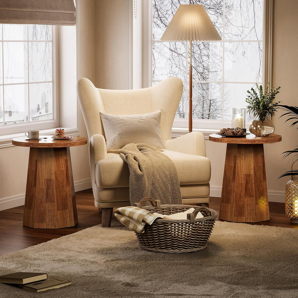 Tribesigns Round Pedestal End Table, Farmhouse Couch Side Table with Octagona...