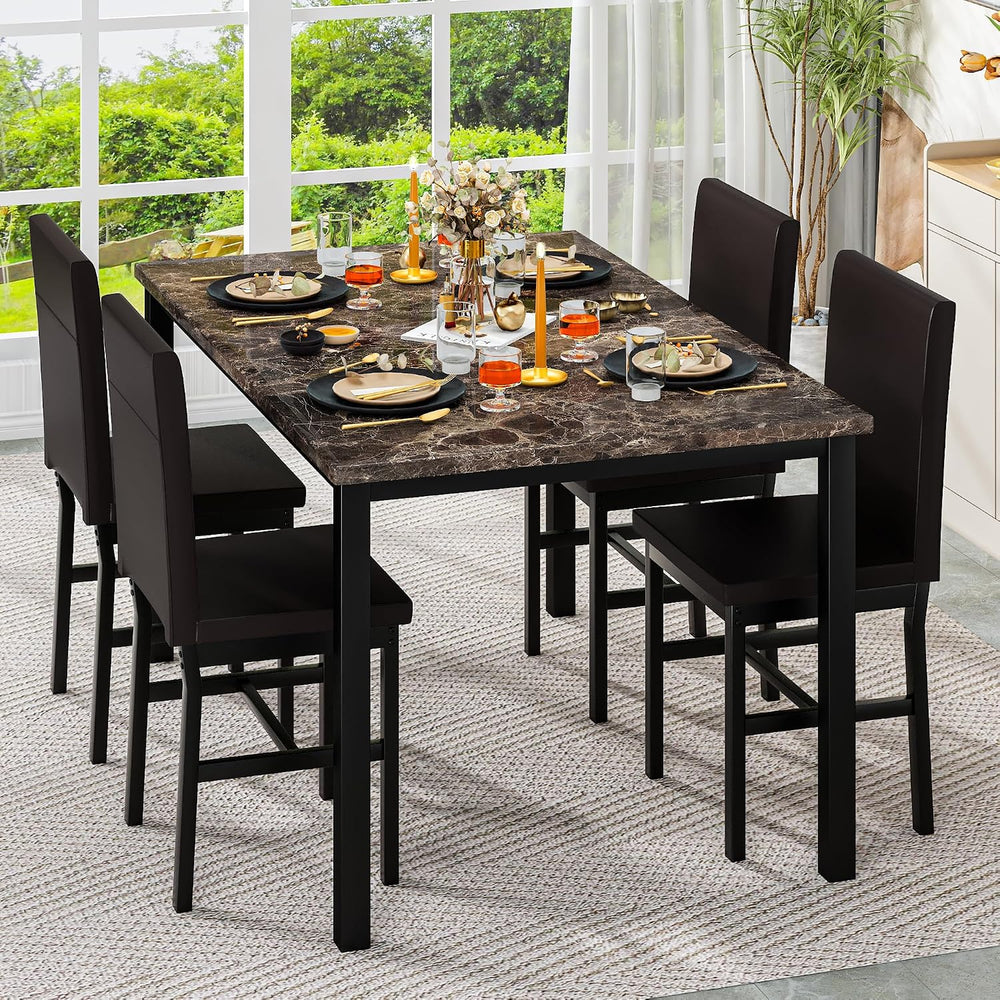 Hooseng 5 Piece Dining Table Set for 4, Faux Marble Kitchen Table with Uphols...