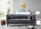 Container Furniture Direct Zenvor Velvet Chesterfield Sofa for Living Room, Apartment or Office, Mid Century Modern Couch with Diamond Tufts and Nailhead Accent, 75.98", Grey