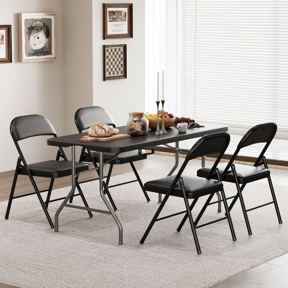 5ft Folding Table Heavy Duty 350 LBS Capacity Foldable Table with 18% Thicker...