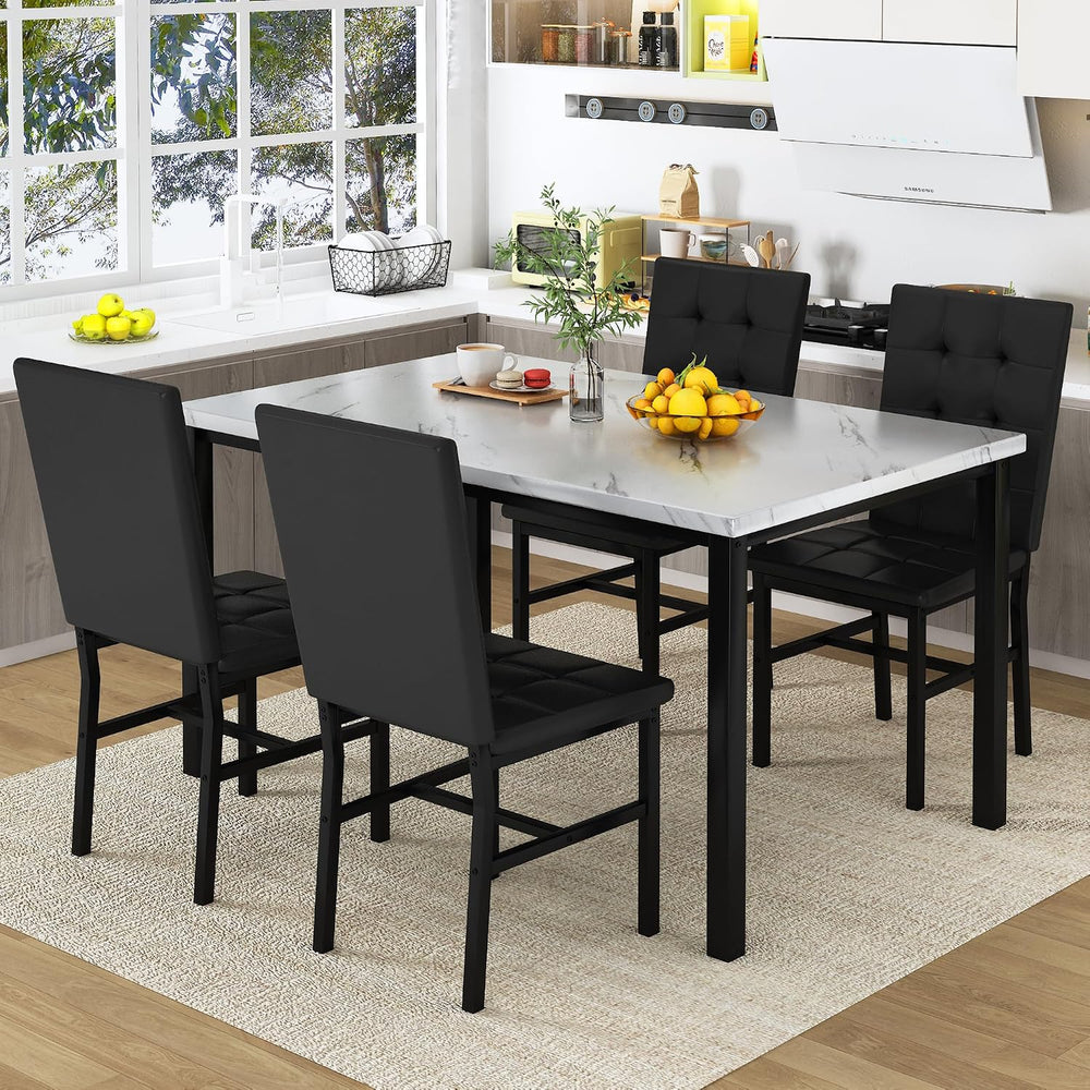 AWQM Dining Table Set for 4,Faux Marble Kitchen Table and Chairs Set of 4, Mo...