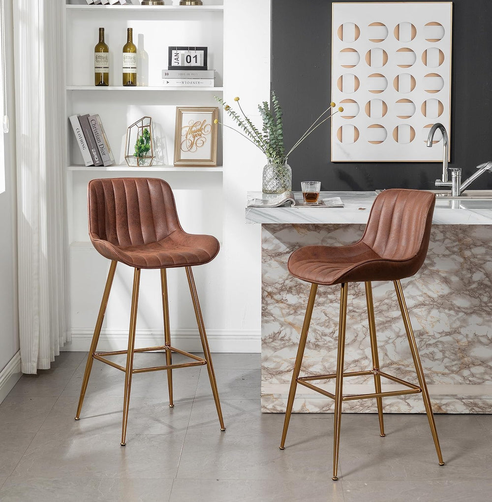 Sidanli Bar Height Stools Set of 2, 29 Inch Bar Chairs with Gold Metal Legs, ...
