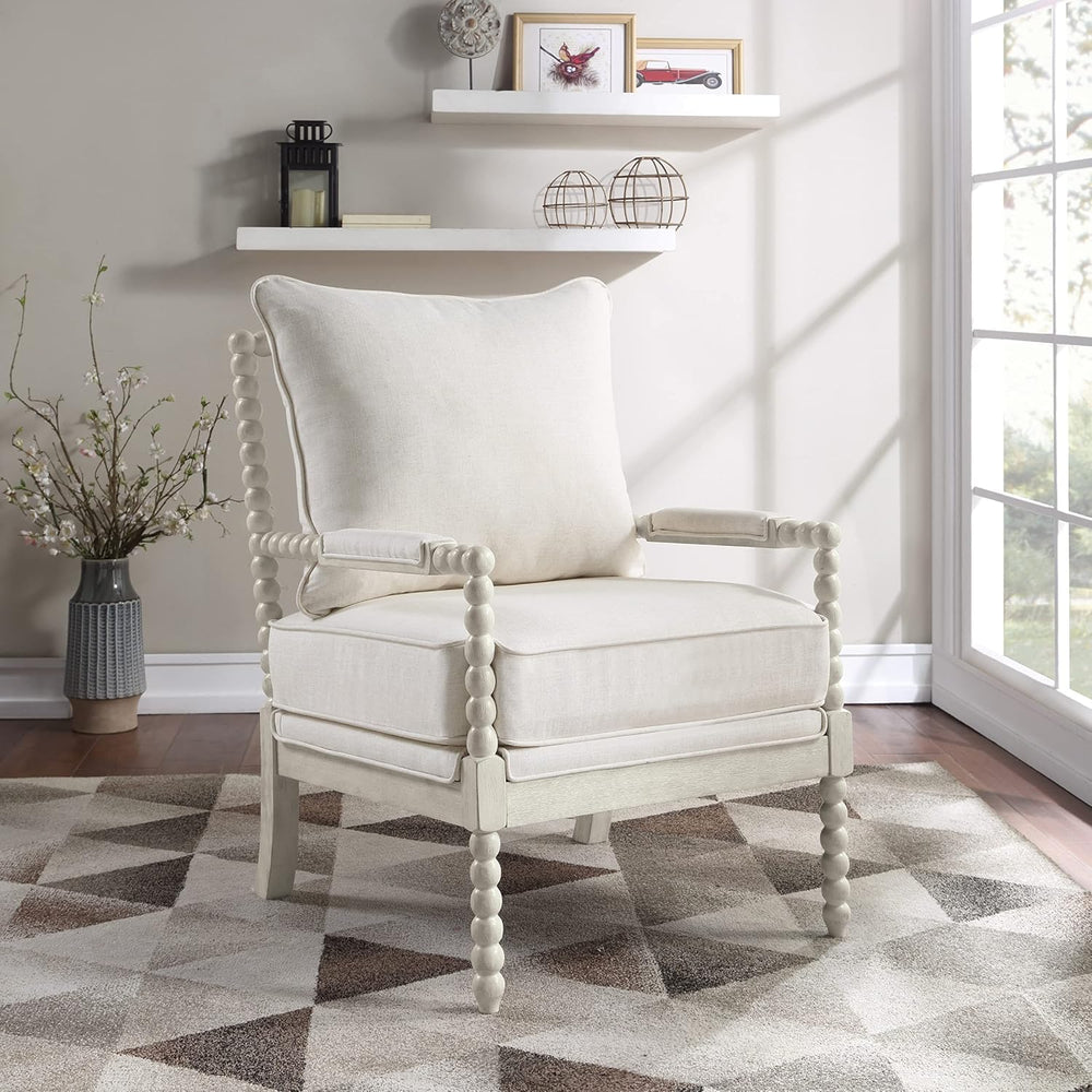OSP Home Furnishings Kaylee Spindle Accent Chair with Antique White Wood Fram...