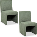 Green Upholstered Dining Chairs Set of 2, Kitchen & Dining Room Chairs, Mid Century Modern Chairs, Linen Dining Chairs with Wooden Frame, Fabric