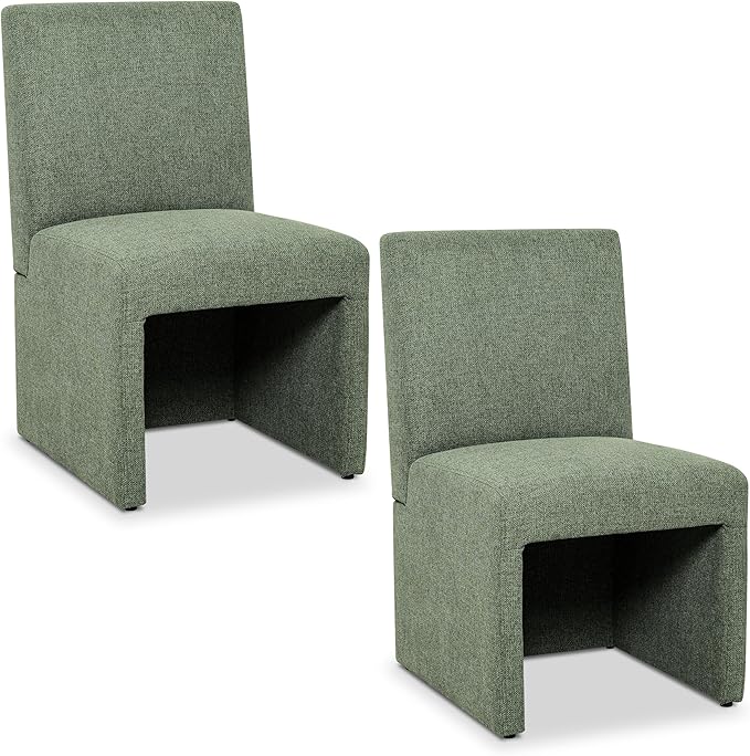 Green Upholstered Dining Chairs Set of 2, Kitchen & Dining Room Chairs, Mid Century Modern Chairs, Linen Dining Chairs with Wooden Frame, Fabric