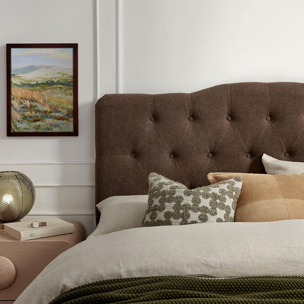 Modway Annabel Premium Linen Blend Queen Headboard in Cocoa - Soft Fabric Hea...
