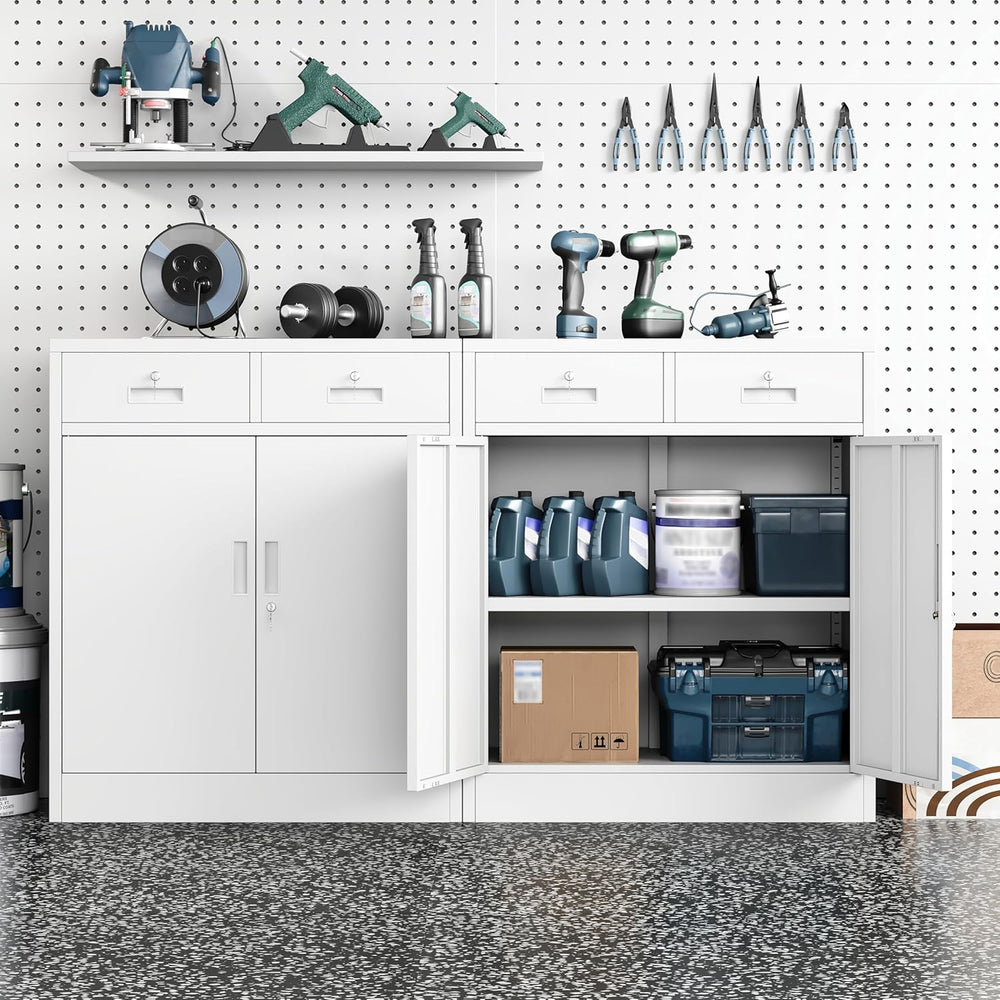 Metal Storage Cabinets with Drawer, 36" H Lockable Storage Cabinet with ...