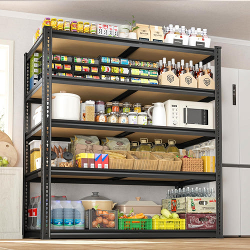 40" W Garage Shelving 2250LBS Storage Shelves Adjustable Metal Shelving 5 Tier Garage Utility Rack Shelf for Warehouse, Pantry, Closet, Kitchen 72.2" H x 40" W x 20" D, Black