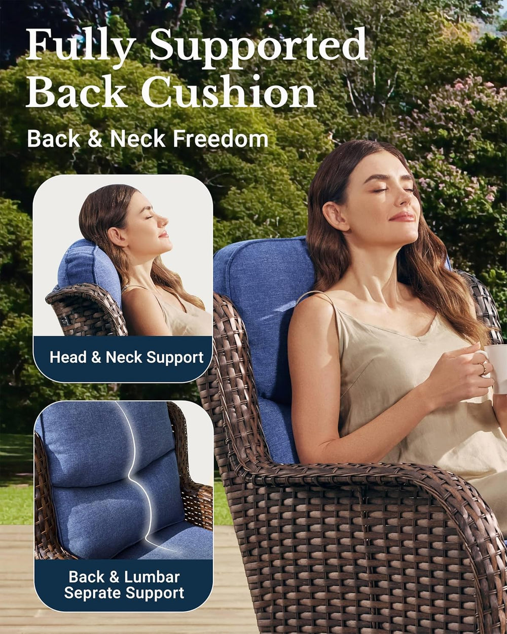 HILLGA Luxury Outdoor Swivel Rocker Patio Chairs of 2 with 6 Inch Thick Cushi...