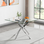 HomVent 3Pcs Square Glass Dining Table Set for 2 with 2 Grey Leather Chair | 36''Silver Glass Dining Room Table Set Kitchen Table Chair Set of 2,Dinner Table Dining Set with Glass Top for Home Kitchen
