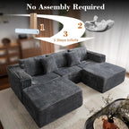 110 Corduroy Modular Sectional Boneless Sofa with 2 Ottomans, Convertible Cloud Couch with Deep Seats, Fluffy Memory Foam U Shaped Couch for Living Room, No Assembly Required (Gray)