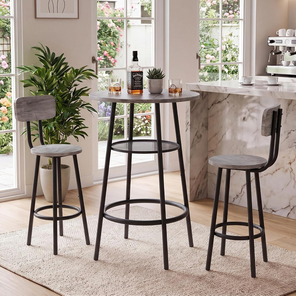KIVENJAJA Round Bar Table and Chair Set for 2, 3 Piece, Grey | for Kitchen/Di...