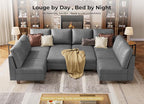 SITJOY 118" Faux Leather Modular Sectional Sofa with Storage, Mid Century Modern Sectional Couches for Living Room, Soft Padded Armrests, Oversized 10 Seat U Shaped Sofa Bed with Chaise, Gray