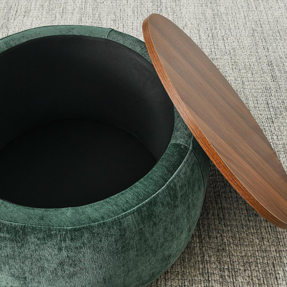 2Pcs Round Storage Ottoman, 2 in 1 Function, Work as End Table and Ottoman，Ch...