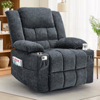 Korser 360° Swivel Rocker Recliner for Adults, Nursery Glider Recliner with Massage and Heating, Rocking Chair with Cup Holder, Manual Recliner Chair for Living Room, Bedroom (Fabric, Dark Gray)