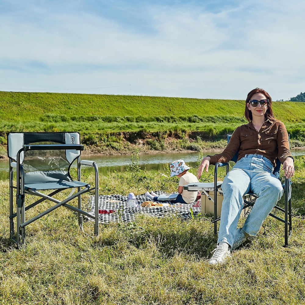 Portal Director Camping Chair with 2-Way Rotating Side Table, 300 lb, Gray | ...