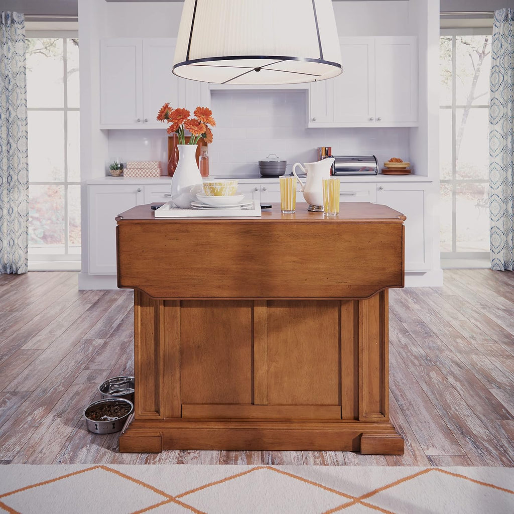 Homestyles Americana Oak Finish Kitchen Island with Wood Drop Leaf Breakfast Bar, 50"W