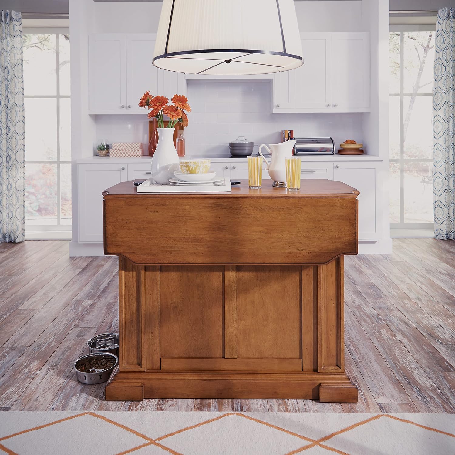 Homestyles Americana Oak Finish Kitchen Island with Wood Drop Leaf Breakfast Bar, 50"W